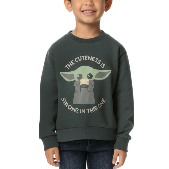 STAR WARS Grogu Sweatshirt Kids Size 3T Dark Green Baby Yoda Mandalorian - Picture 1 of 12